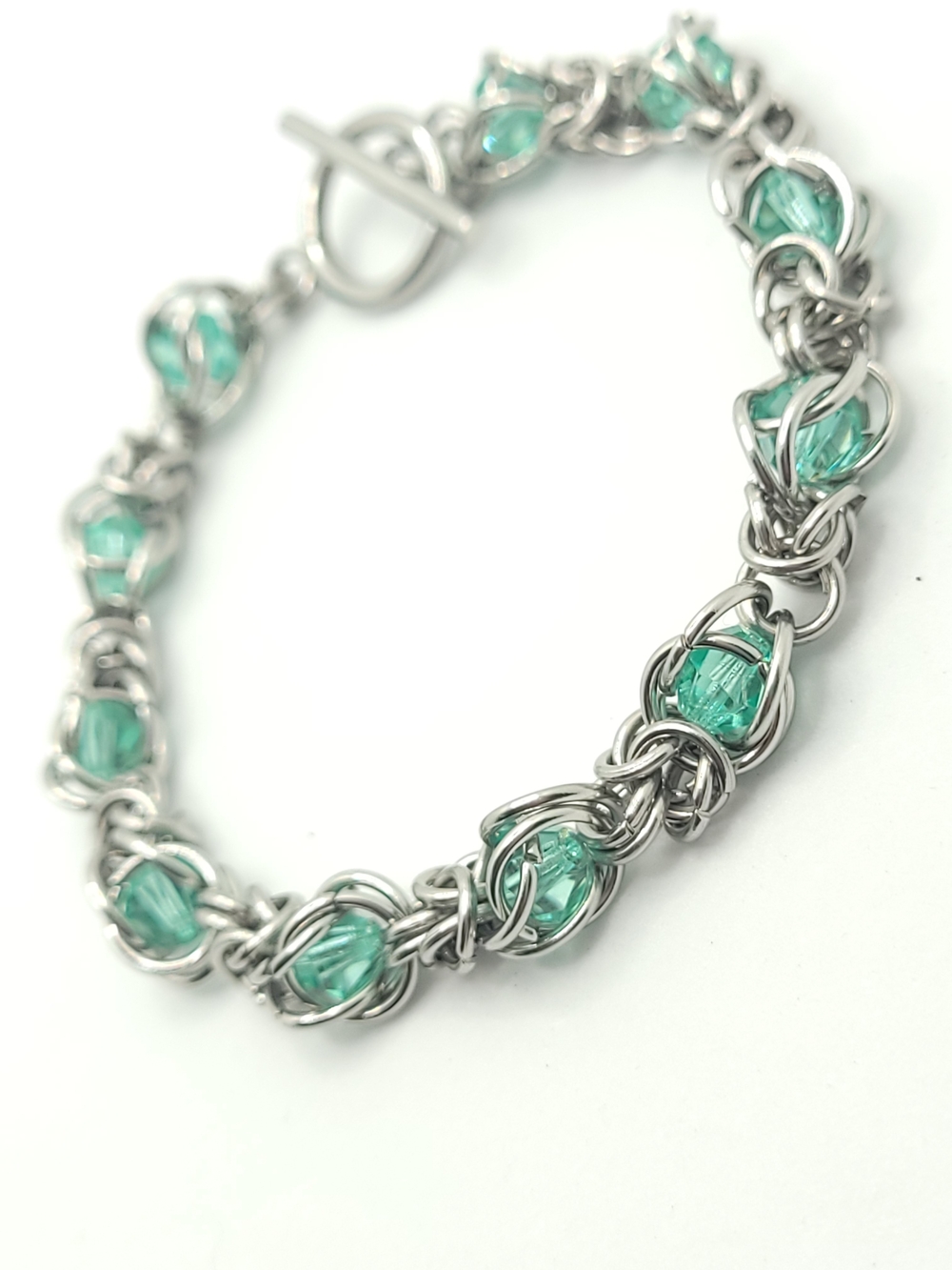 Stainless Steel Chainmail Bracelet W/ Captured Caribbean Sea Preciosa Crystals
